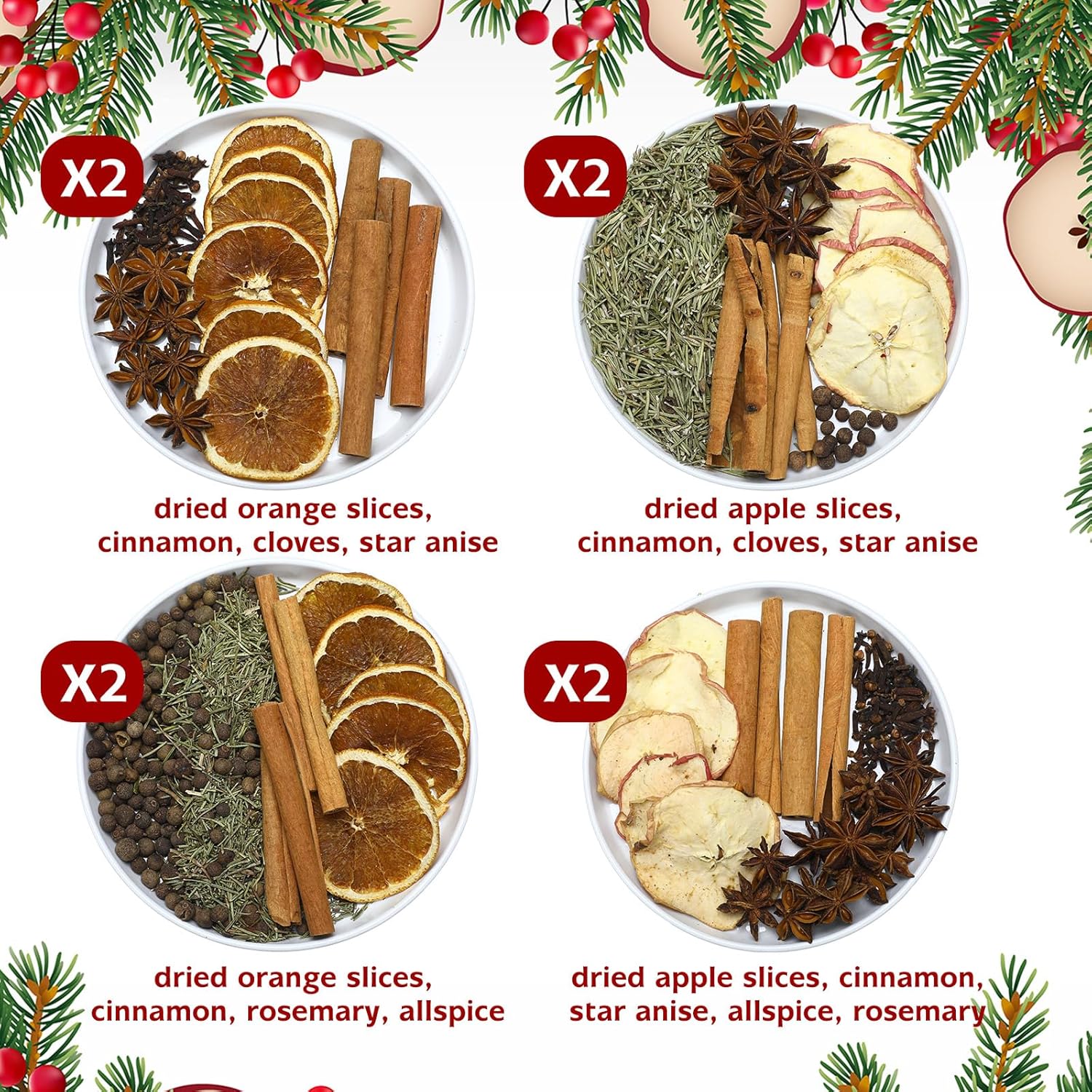 8 Pcs Christmas Stovetop Potpourri Xmas Simmer Pot Kit Dried Orange Apple Pieces Potpourri Simmer Pot Room Air Freshener Sachet Botanical Bowl Filler Gift Decor for Holiday Xmas Decor